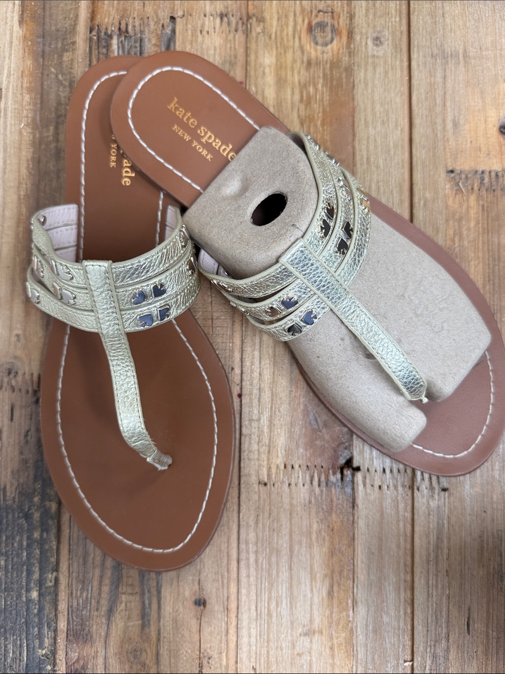 kate spade Gold Metallic Leather Thong Sandals